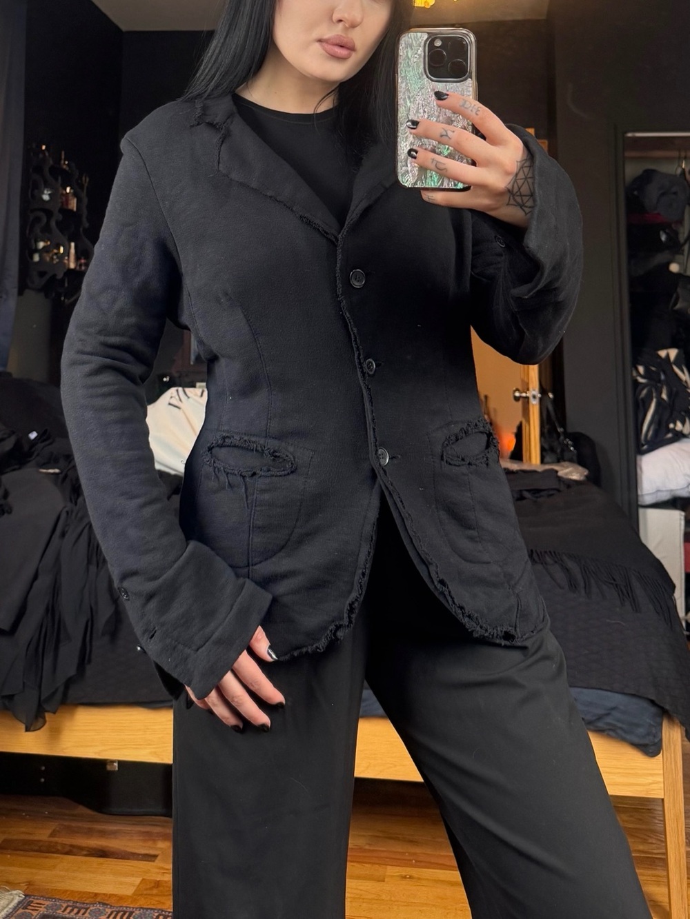Rundholz Black Label Women Black Button Front Long Sleeve Jacket Size S